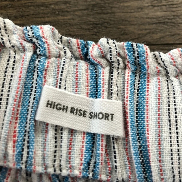 Loft Outlet Size Small Striped Linen Blend Pull On High Rise Shorts Summer Blue - Picture 2 of 8